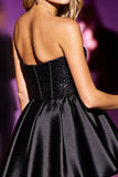 Sparkly Black A Line Corset Strapless Short Prom Dress with Sequins