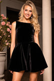 Black Velvet A Line Sleeveless Short Prom Dress