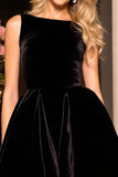 Black Velvet A Line Sleeveless Short Prom Dress