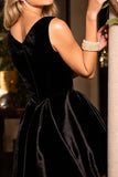 Black Velvet A Line Sleeveless Short Prom Dress