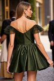 A Line Army Green Corset Satin Short Prom Dress with Ruffles
