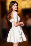Glitter White Corset A Line Mini Prom Dress with Short Sleeves