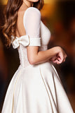 Glitter White Corset A Line Mini Prom Dress with Short Sleeves