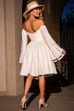 Ivory Strapless A Line Midi Satin Prom Dress with Sleeves