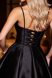 A Line Black Corset Satin Floral Short Prom Dress