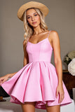 Pink Corset Satin Spaghetti Straps A Line Short Prom Dress
