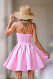 Pink Corset Satin Spaghetti Straps A Line Short Prom Dress