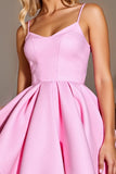 Pink Corset Satin Spaghetti Straps A Line Short Prom Dress