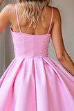 Pink Corset Satin Spaghetti Straps A Line Short Prom Dress