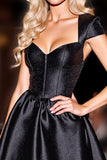 Black Corset Satin Cap Sleeves A Line Short Prom Dress