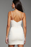 Ivory V Neck Corset Tight Satin Short Prom Dress