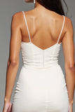 Ivory V Neck Corset Tight Satin Short Prom Dress