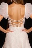 Ivory Corset Bodycon Short Prom Dress with Puff Sleeves