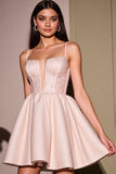Sparkly Blush Corset A Line Satin Short Prom Dress