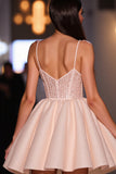 Sparkly Blush Corset A Line Satin Short Prom Dress