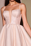 Sparkly Blush Corset A Line Satin Short Prom Dress