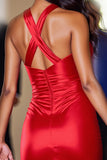 Red Tight Halter Satin Mini Prom Dress