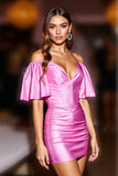 Corset Satin Fuchsia Bodycon Short Prom Dress with Ruffles