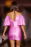 Corset Satin Fuchsia Bodycon Short Prom Dress with Ruffles