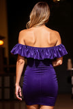 Dark Purple Strapless Tight Velvet Short Prom Dress with Ruffles