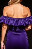Dark Purple Strapless Tight Velvet Short Prom Dress with Ruffles