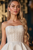 Corset Ivory Satin A Line Short Prom Dress with Appliques