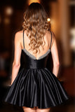 Black Satin A Line Short Corset Sparkly Prom Dress with Beading