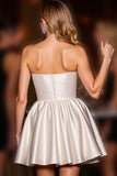 Satin Ivory Corset Strapless A Line Short Prom Dress