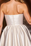 Satin Ivory Corset Strapless A Line Short Prom Dress