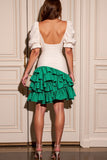 White and Green Sweetheart Satin Short Prom Dress with Ruffles