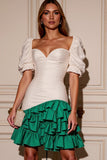 White and Green Sweetheart Satin Short Prom Dress with Ruffles