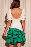 White and Green Sweetheart Satin Short Prom Dress with Ruffles