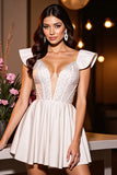 Sparkly Ivory Corset Satin A Line Short Prom Dress