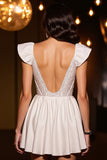 Sparkly Ivory Corset Satin A Line Short Prom Dress