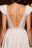 Sparkly Ivory Corset Satin A Line Short Prom Dress