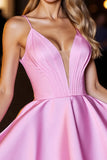 Pink Short Corset Satin Spaghetti Straps A Line Prom Dress