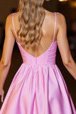 Pink Short Corset Satin Spaghetti Straps A Line Prom Dress