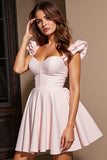 Short Light Pink Corset A Line Prom Dress with Ruffles