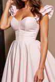 Short Light Pink Corset A Line Prom Dress with Ruffles