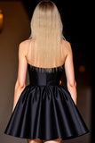 Black Satin A Line Halter Backless Short Prom Dress