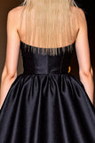 Black Satin A Line Halter Backless Short Prom Dress