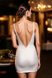 Ivory Satin Corset Bodycon Short Backless Prom Dress