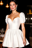 White Sweetheart Corset A Line Satin Short Prom Dress