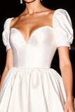 White Sweetheart Corset A Line Satin Short Prom Dress