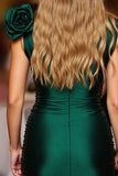 Dark Green Bodycon Flower Short Satin Prom Dress