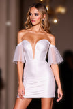 Corset White Bodycon Off the Shoulder Short Prom Dress
