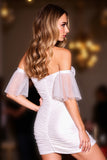 Corset White Bodycon Off the Shoulder Short Prom Dress