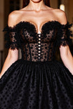 A Line Corset Black Short Prom Dress with Appliques