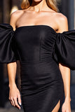 Black Bodycon Strapless Corset Satin Short Prom Dress with Slit
