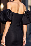 Black Bodycon Strapless Corset Satin Short Prom Dress with Slit
